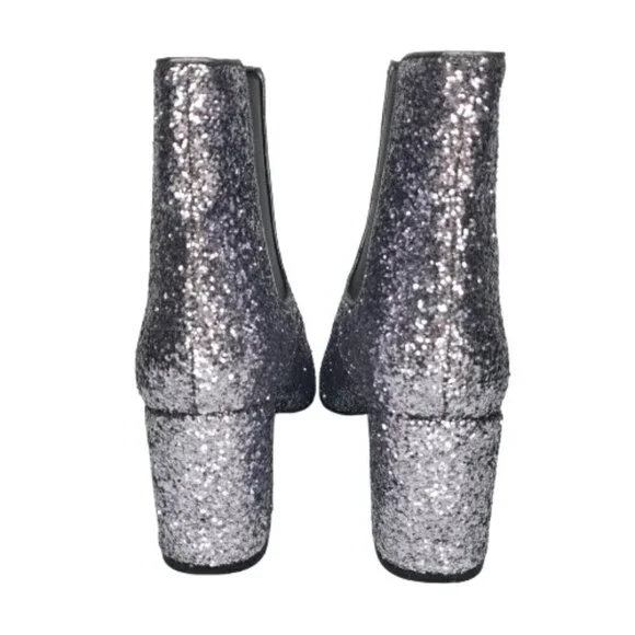 Saint Laurent Metallic Glitter Block Heel Ankle Booties - Picture 5 of 9